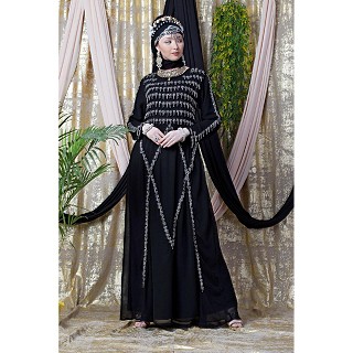 Party wear abaya with hand embroidery work- Black